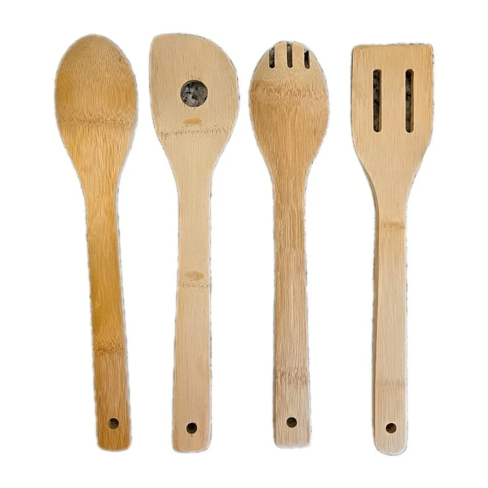 4pc‎ Honey Bee Bamboo Wooden Spoon Set Kitchen Utensils & Dish Towel